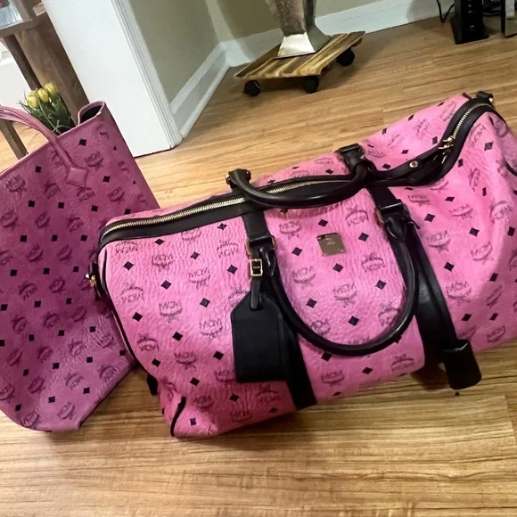 Pink Mcm Duffle Bag Purse Medium Liz Shopper In Visetos Pink MCM ®US